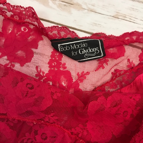 Vintage Red Lace Bob Mackie Snap-crotch Teddie - Picture 6 of 9